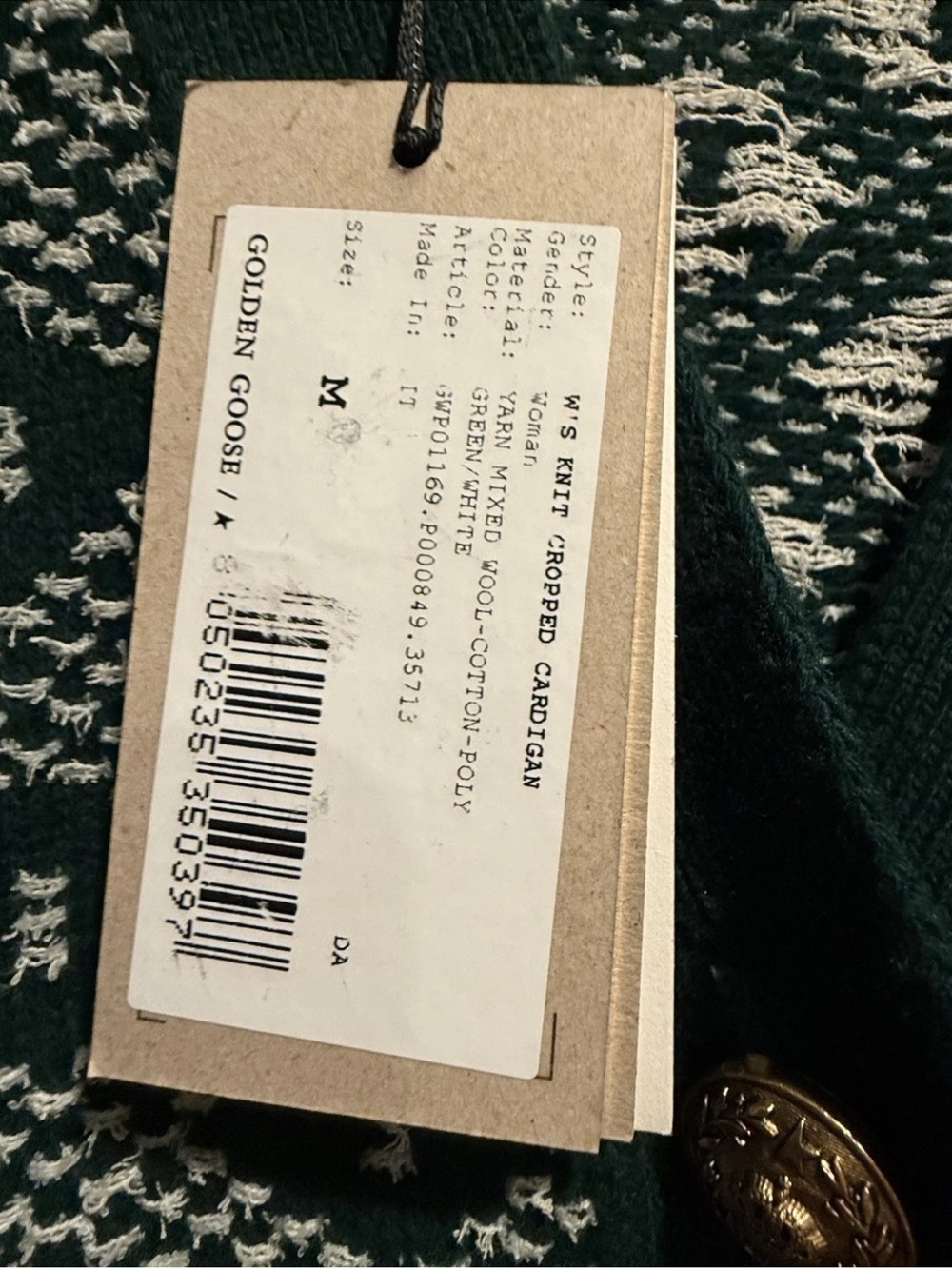 Golden Goose Dark Green & White Geometric Knit Cardigan - Picture 2 of 6